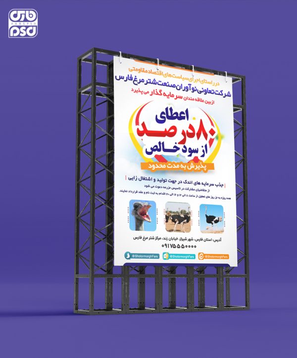طرح لایه باز پوستر شرکت تعاونی شترمرغ